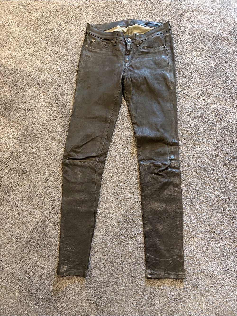 Women’s Rag & Bone Lambskin Leather Charcoal Skinny Jeans Size 26